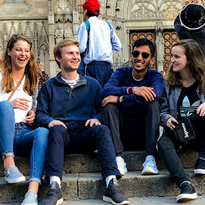 Four students smiling. Links to Gifts of Appreciated Securities Four students smiling. Links to Gifts of Appreciated Securities